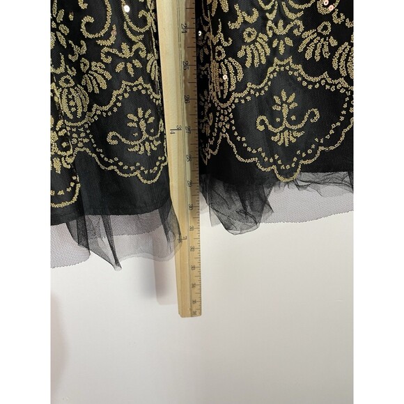 Vtg Y2K Dress 3/4 Black Gold Floral Mini Babydoll Whimsigoth Fairygrunge Mesh - Picture 14 of 15